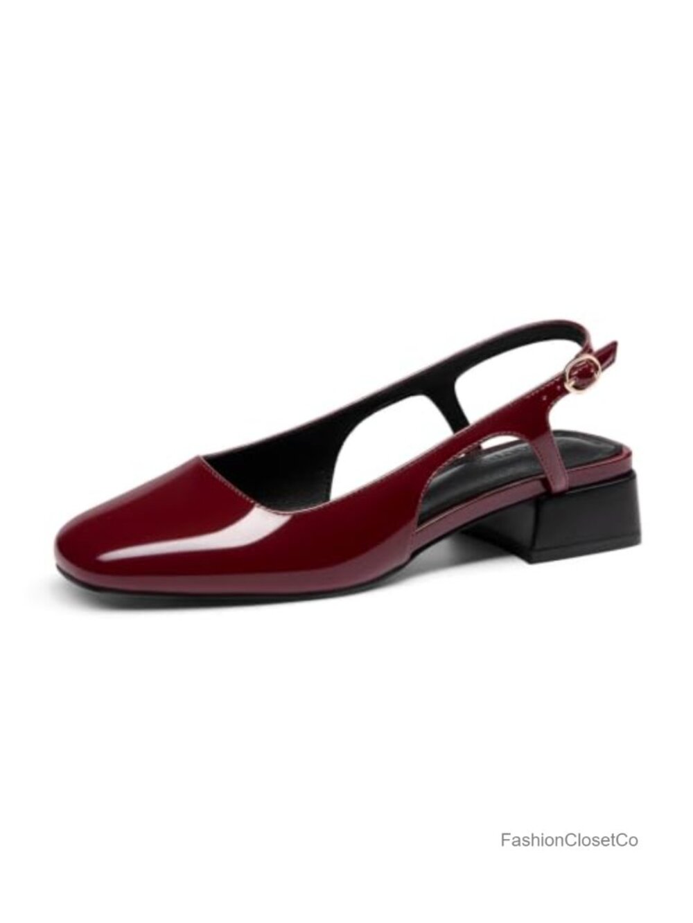 Women's Slingback Block Heels Square Toe Pumps Faux Leather Comfort Work Shoes